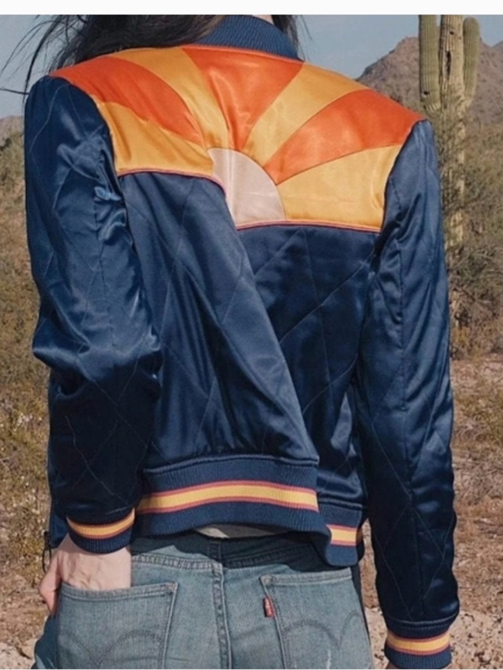 Navy & Orange Women’s Satin Bomber Jacket